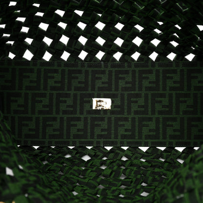 Fendi Fabric Jacquard FF 1974 Woven Knotted FF Tote Verde Black 5 of 7
