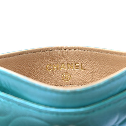 Chanel Metallic Lambskin Camellia Embossed Card Holder Turquoise 5 of 7