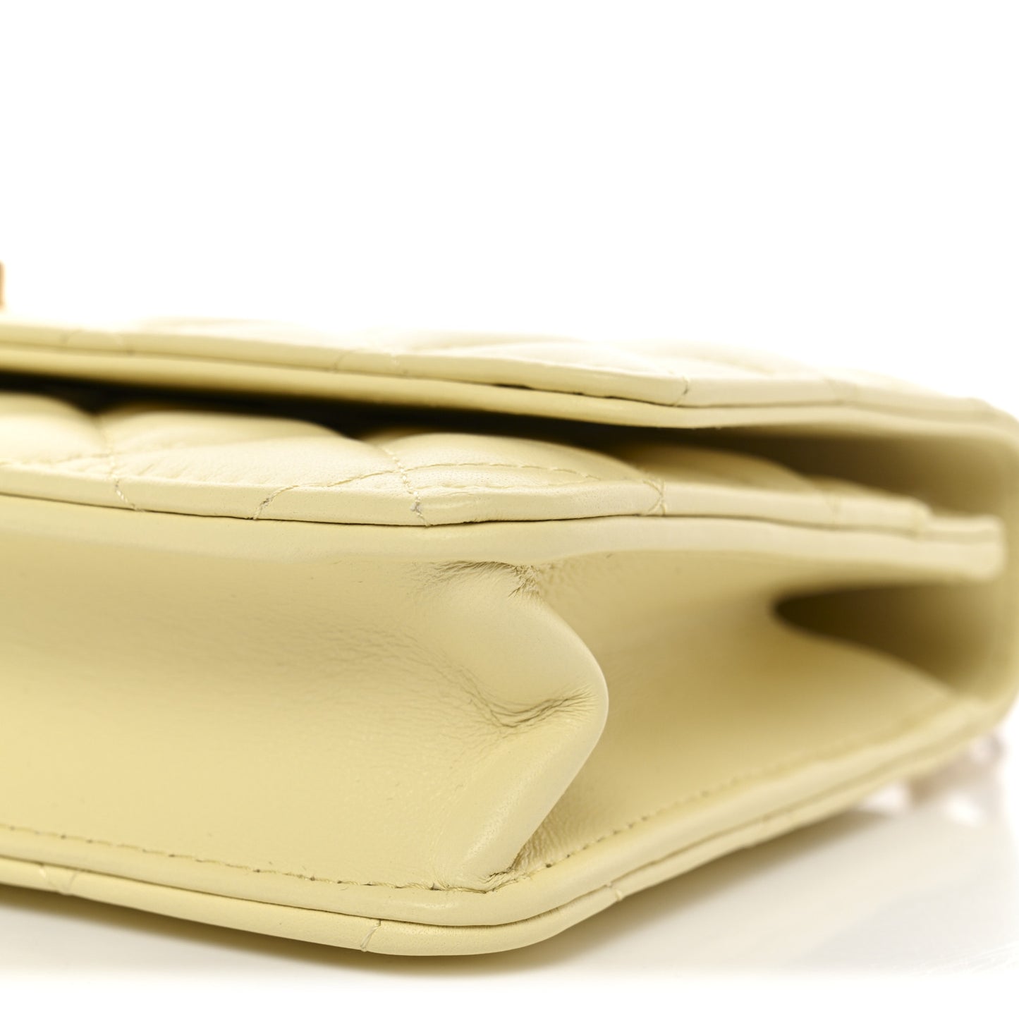Lambskin Quilted CC Camellia Crush Wallet on Chain WOC Light Yellow