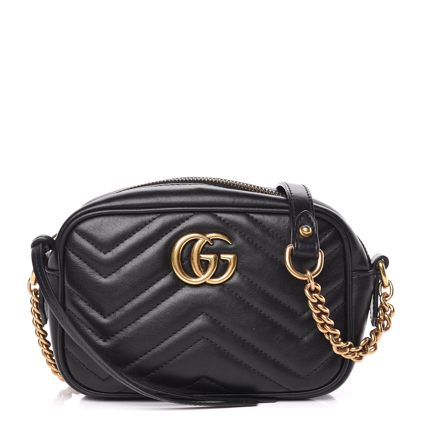 Calfskin Matelasse Mini GG Marmont Chain Shoulder Bag Black