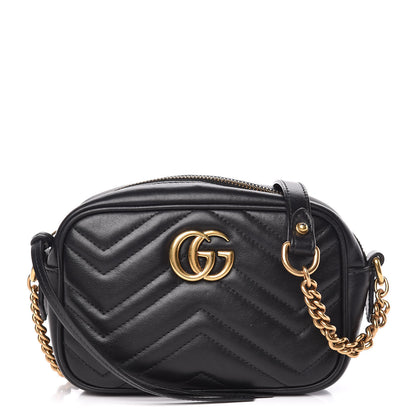 Gucci Calfskin Matelasse Mini GG Marmont Chain Shoulder Bag Black 1 of 9