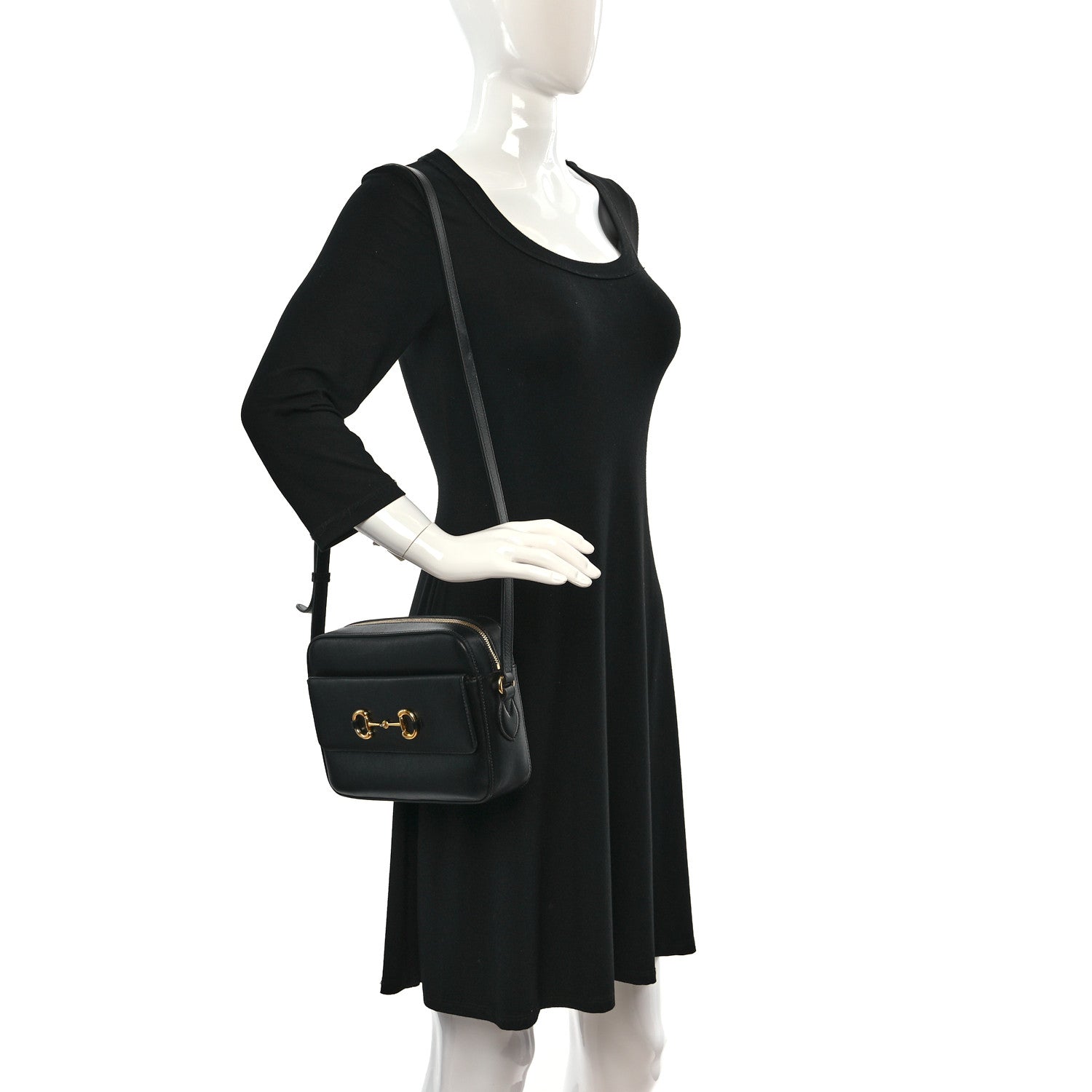 Gucci Textured Calfskin Small Horsebit 1955 Shoulder Bag Black 2 of 10