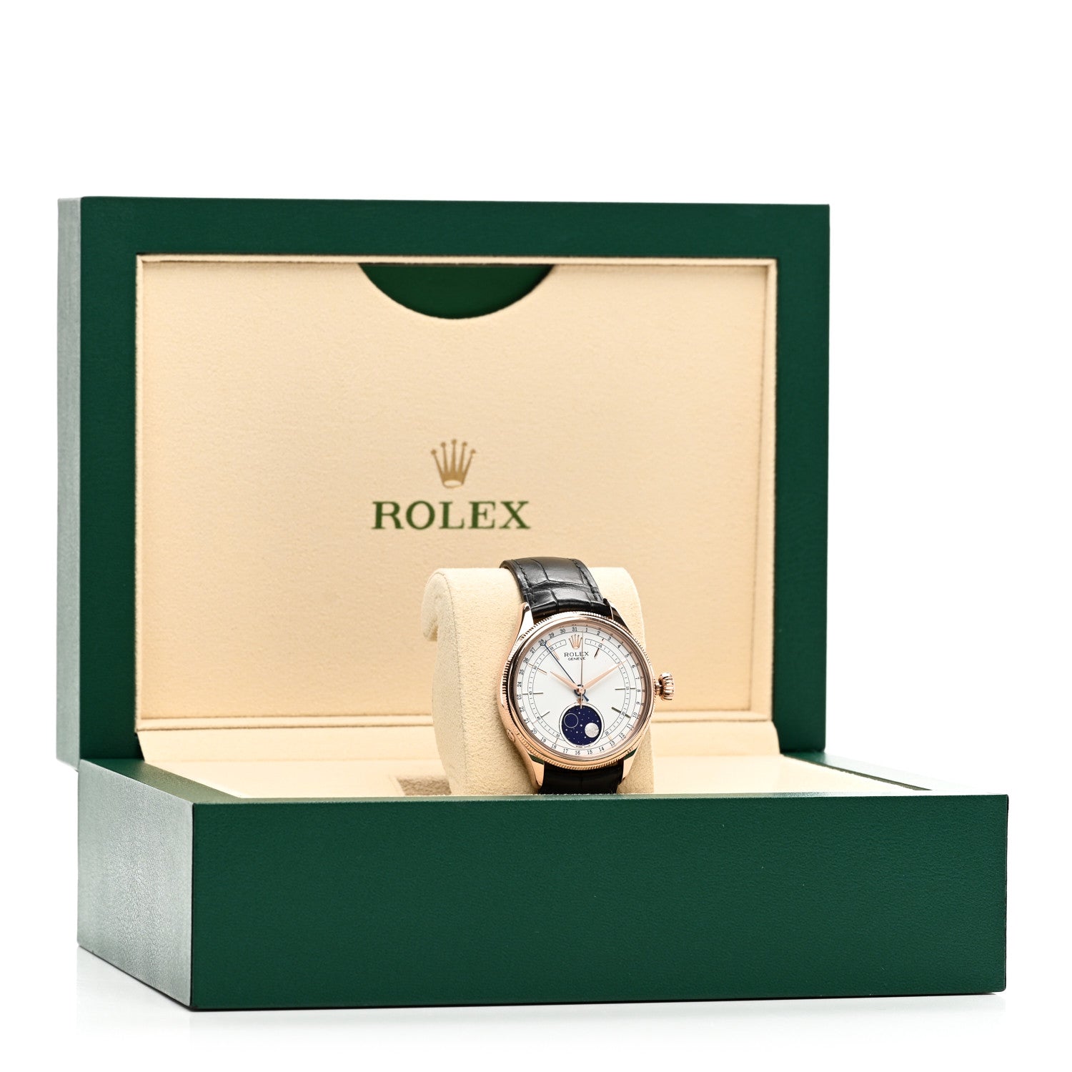 Rolex 18K Everose Gold Alligator 39mm Cellini Moonphase Watch White 50535 5 of 5