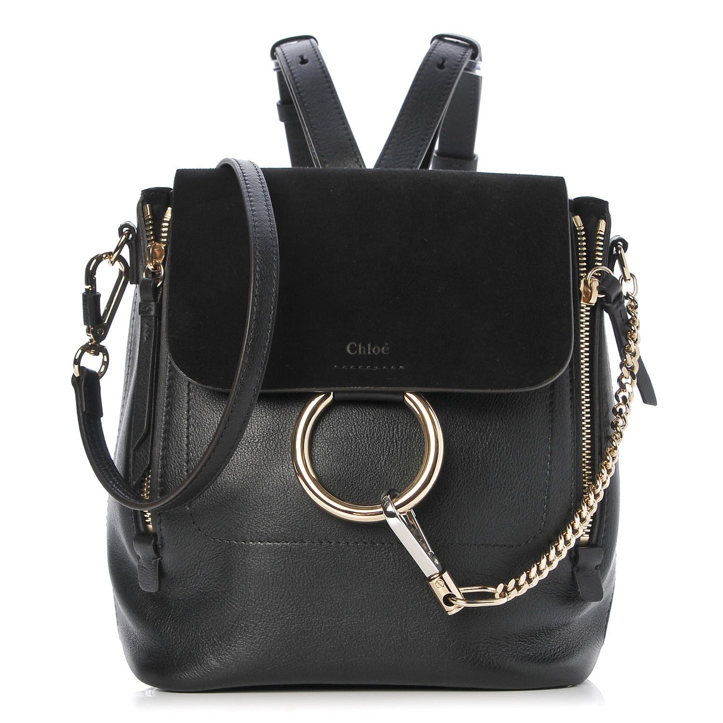 Suede Calfskin Small Faye Backpack Black