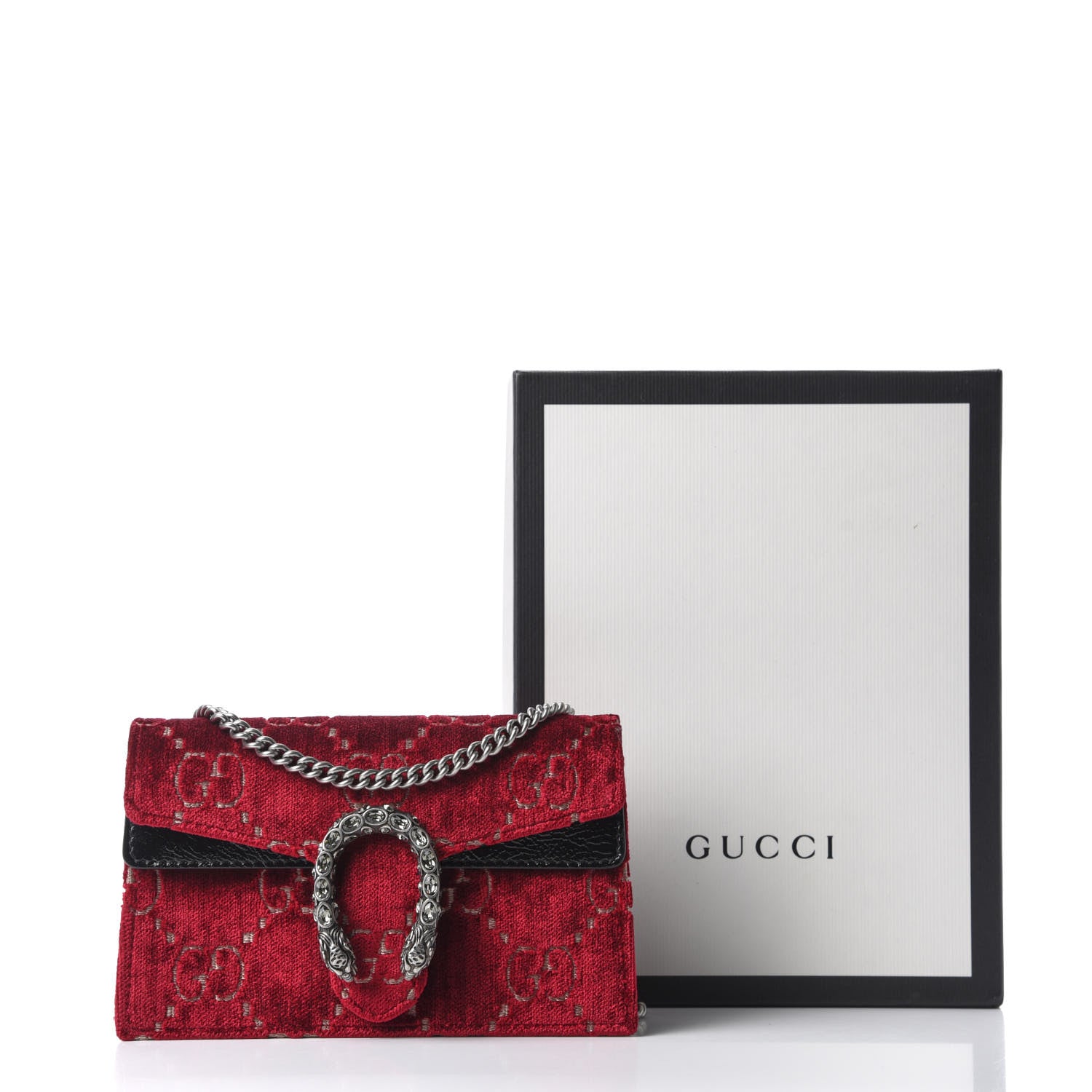 Gucci Velvet GG Monogram Super Mini Dionysus Shoulder Bag Red Cipria Black 10 of 10