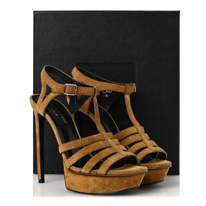 Saint Laurent Suede Bianca 105 Platform Sandals 39 Tan 13 of 13