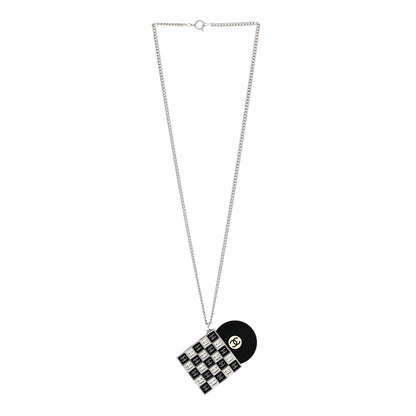 Chanel Metal Resin CC Vinyl Record Player Necklace Black White 3 of 6