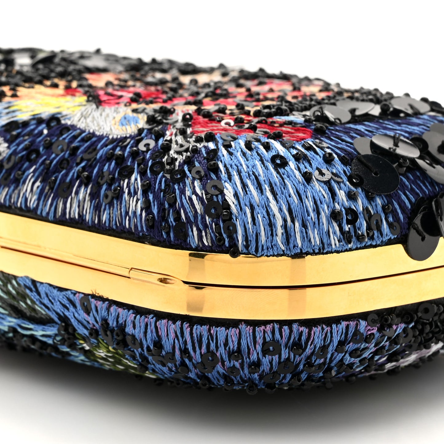Nappa Embroidered Floral Knuckle Box Clutch Black Multicolor