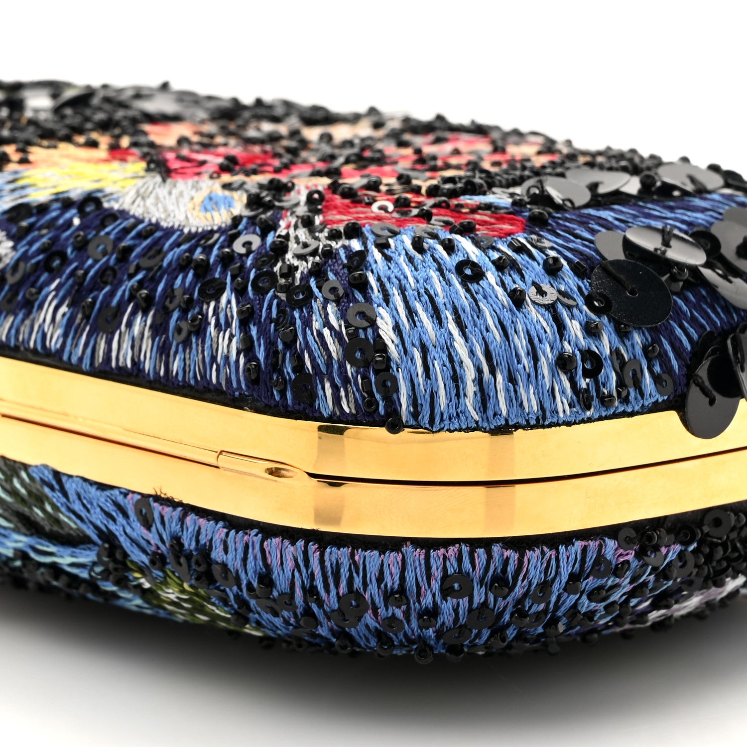 Alexander McQueen Nappa Embroidered Floral Knuckle Box Clutch Black Multicolor 9 of 13
