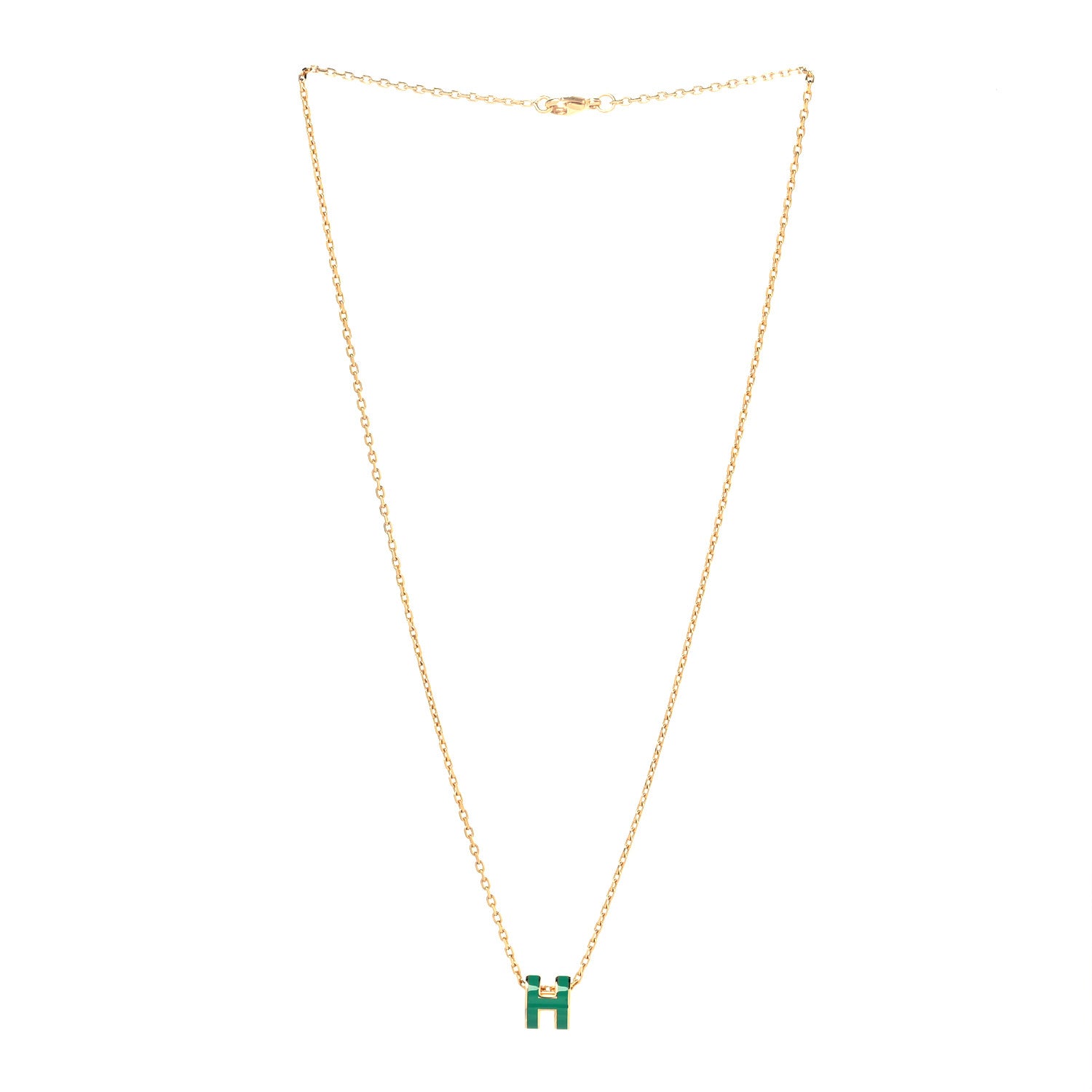 Hermes Lacquered Gold Mini Pop H Pendant Necklace Malachite 3 of 7