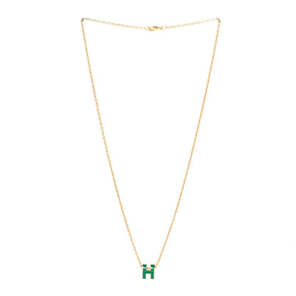 Hermes Lacquered Gold Mini Pop H Pendant Necklace Malachite 3 of 7