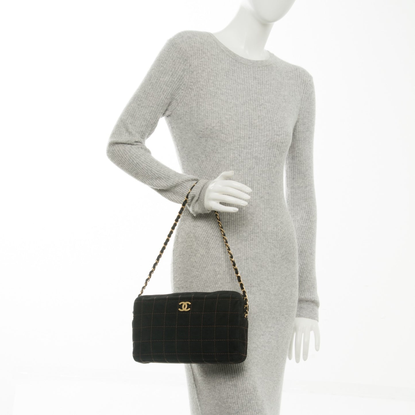 Suede Square Stitched Shoulder Bag Black