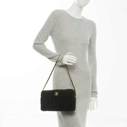 Chanel Suede Square Stitched Shoulder Bag Black 2 of 7