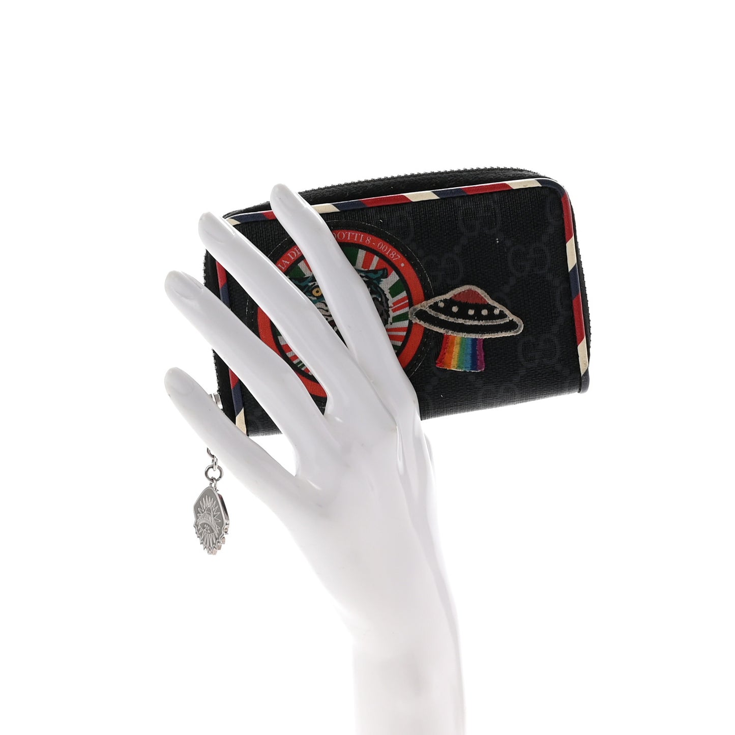 GG Supreme Monogram Night Courrier Embroidered Zip Around Card Case