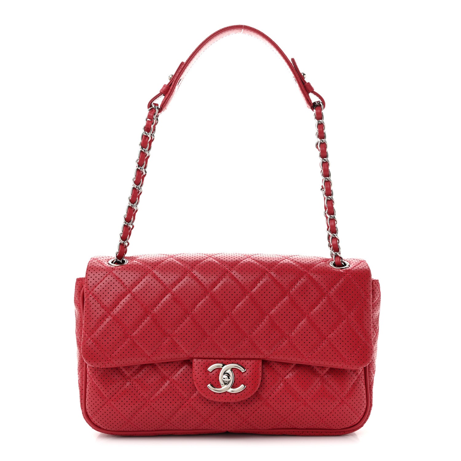 Chanel Lambskin Perforated Jumbo Punch Flap Dark Pink 1 of 9