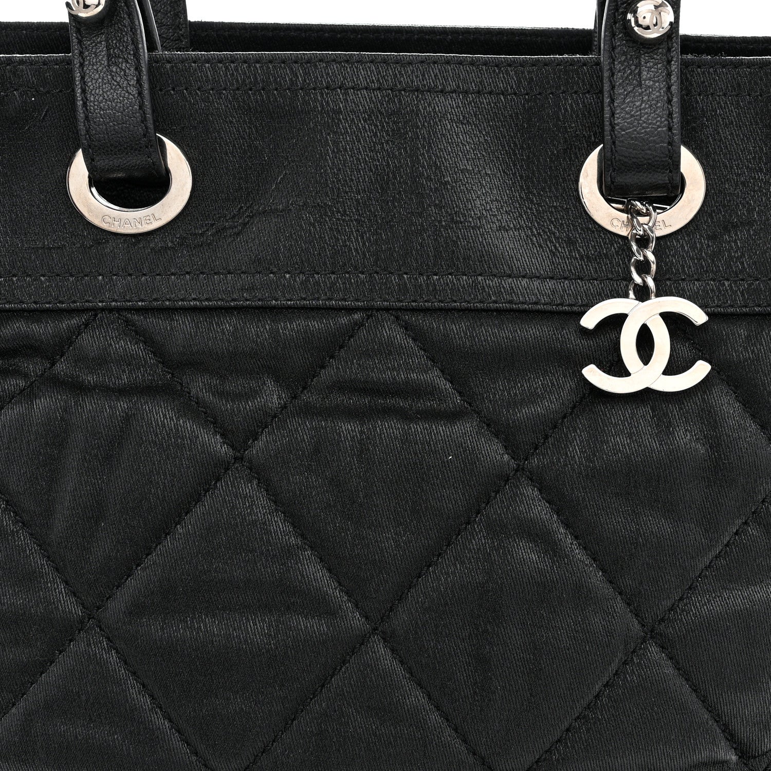 Chanel Metallic Coated Canvas Quilted Small Paris Biarritz Tote Black 8 of 10