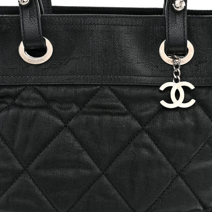 Chanel Metallic Coated Canvas Quilted Small Paris Biarritz Tote Black 8 of 10