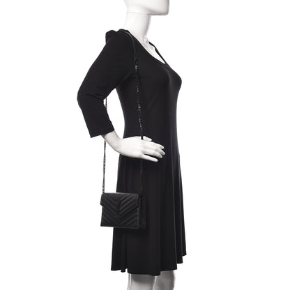 Saint Laurent Grain De Poudre Matelasse Chevron Monogram Envelope Chain Wallet Black 2 of 11