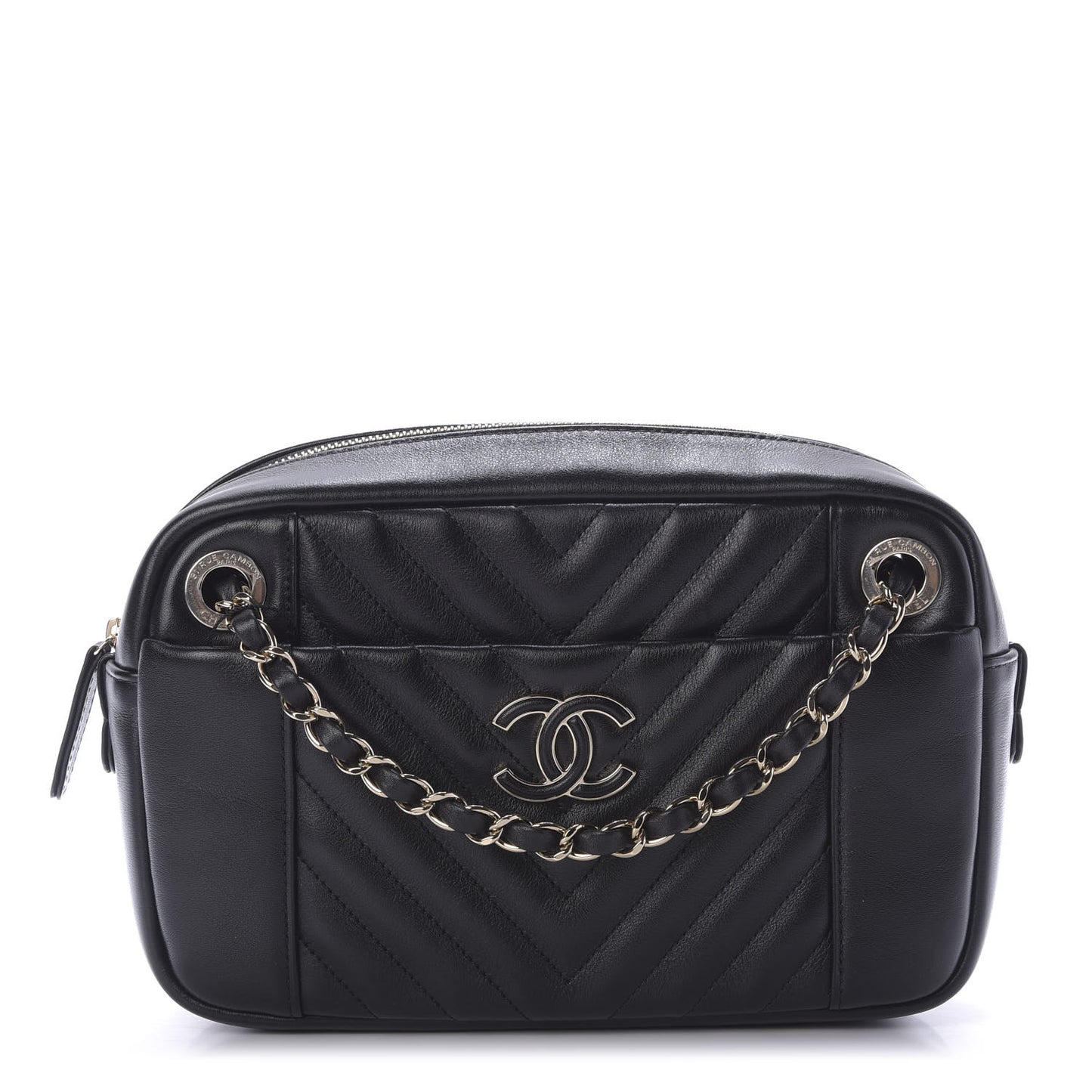 Calfskin Quilted Daily Chevron Camera Case Black