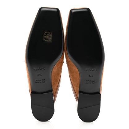 Hermes Suede Goatskin Groupie Mules 37.5 Brun Amourette 5 of 9