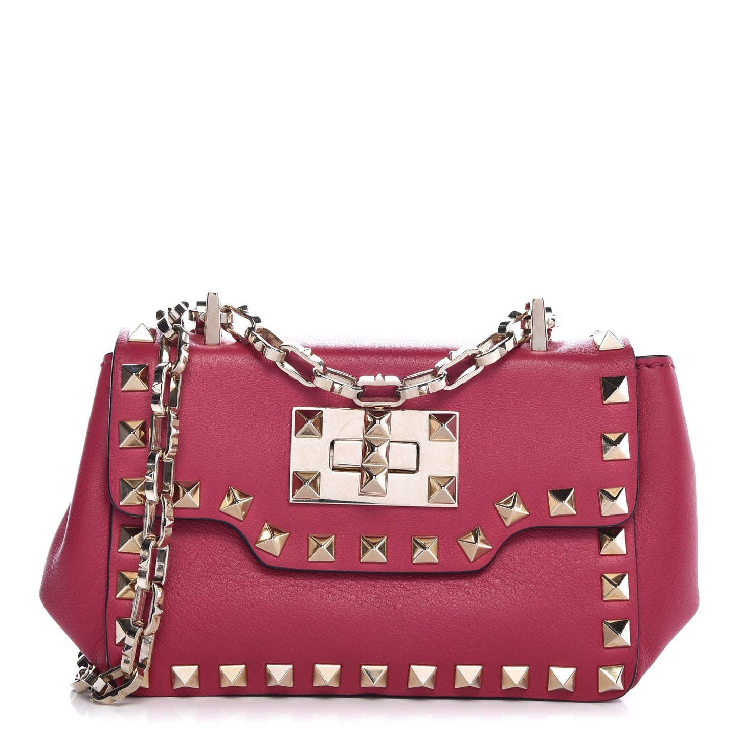 Vitello Small Rockstud Chain Strap Shoulder Bag Cyclamin