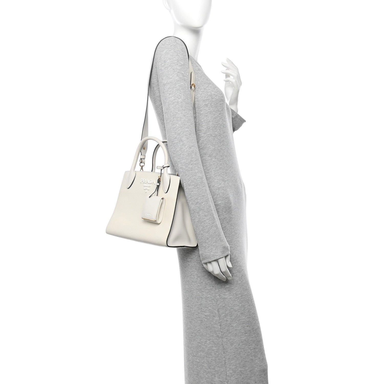 Prada Saffiano Cuir Calfskin Small Monochrome Top Handle Tote White 2 of 17