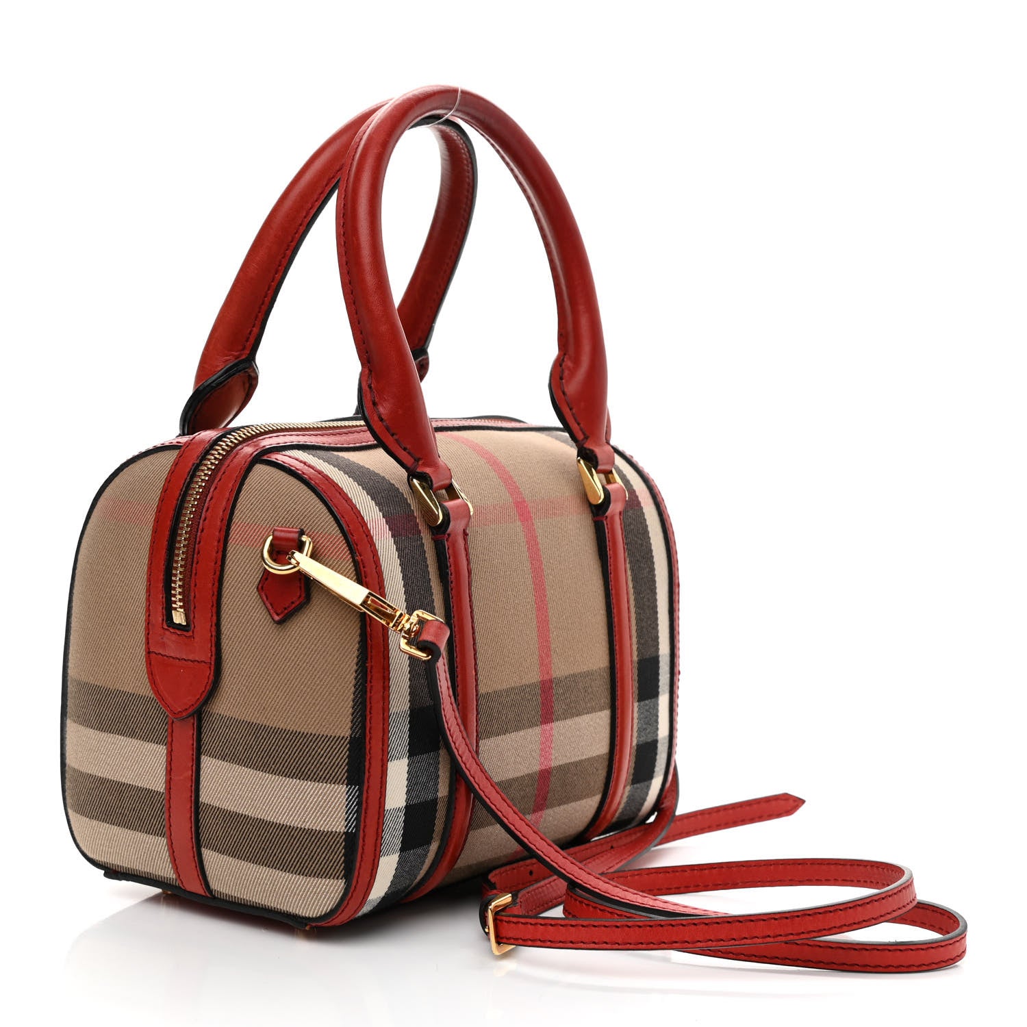 Burberry House Check Bridle Calfskin Small Alchester Bowling Bag Red 3 of 13