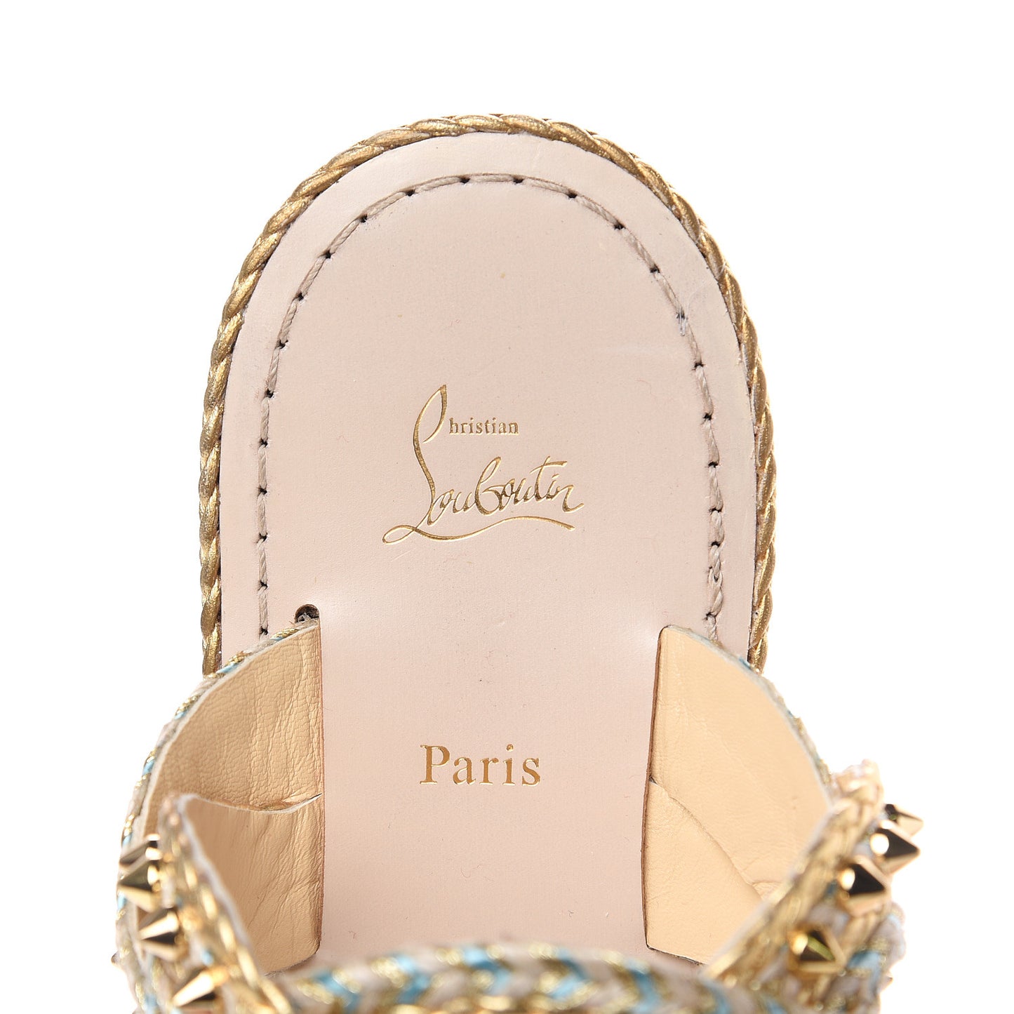 Calfskin Braided Normandie Flat Slide Sandals 38 Gold