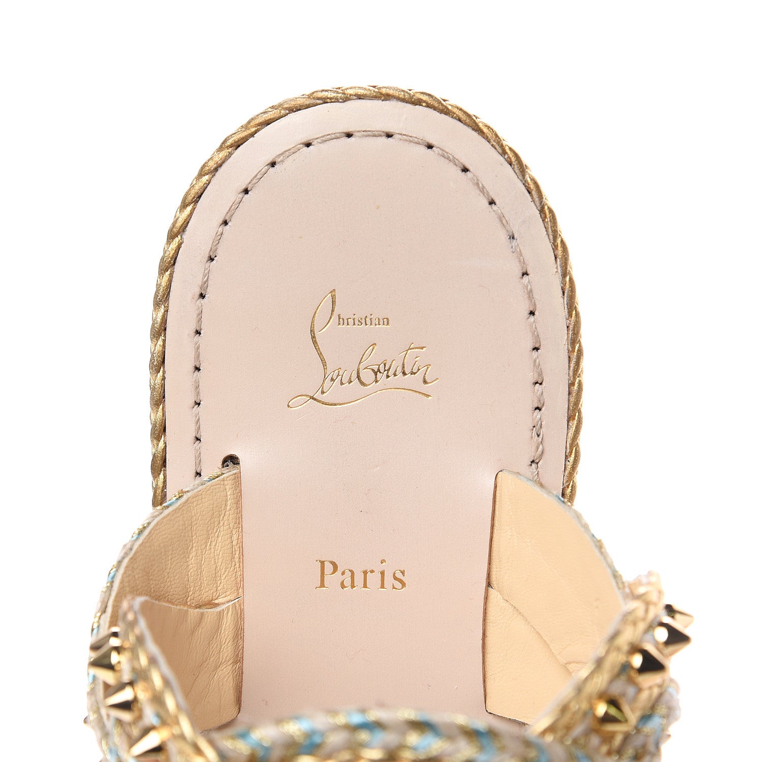 Christian Louboutin Calfskin Braided Normandie Flat Slide Sandals 38 Gold 7 of 9