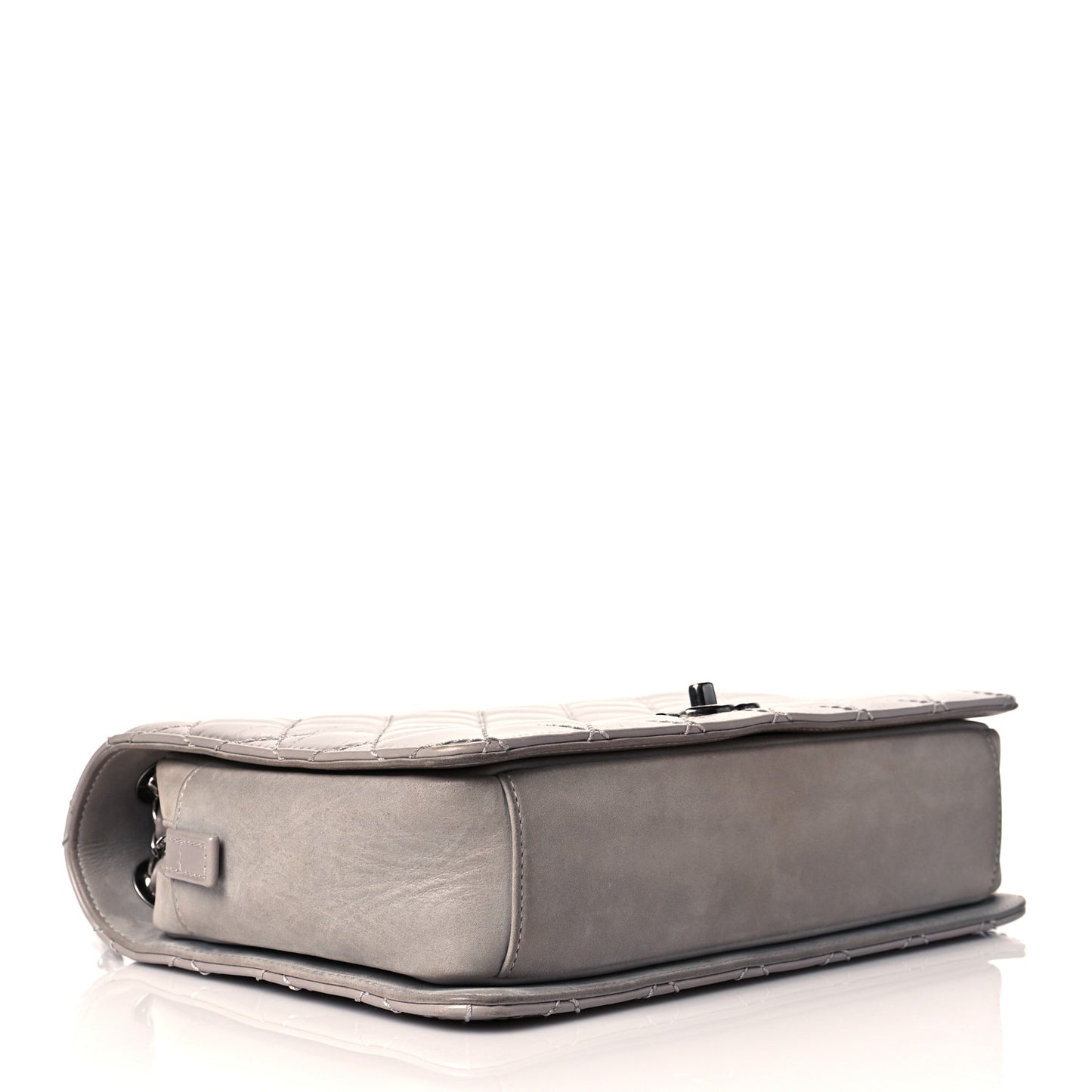 Glazed Calfskin Quilted Medium Day Trip Flap Grey