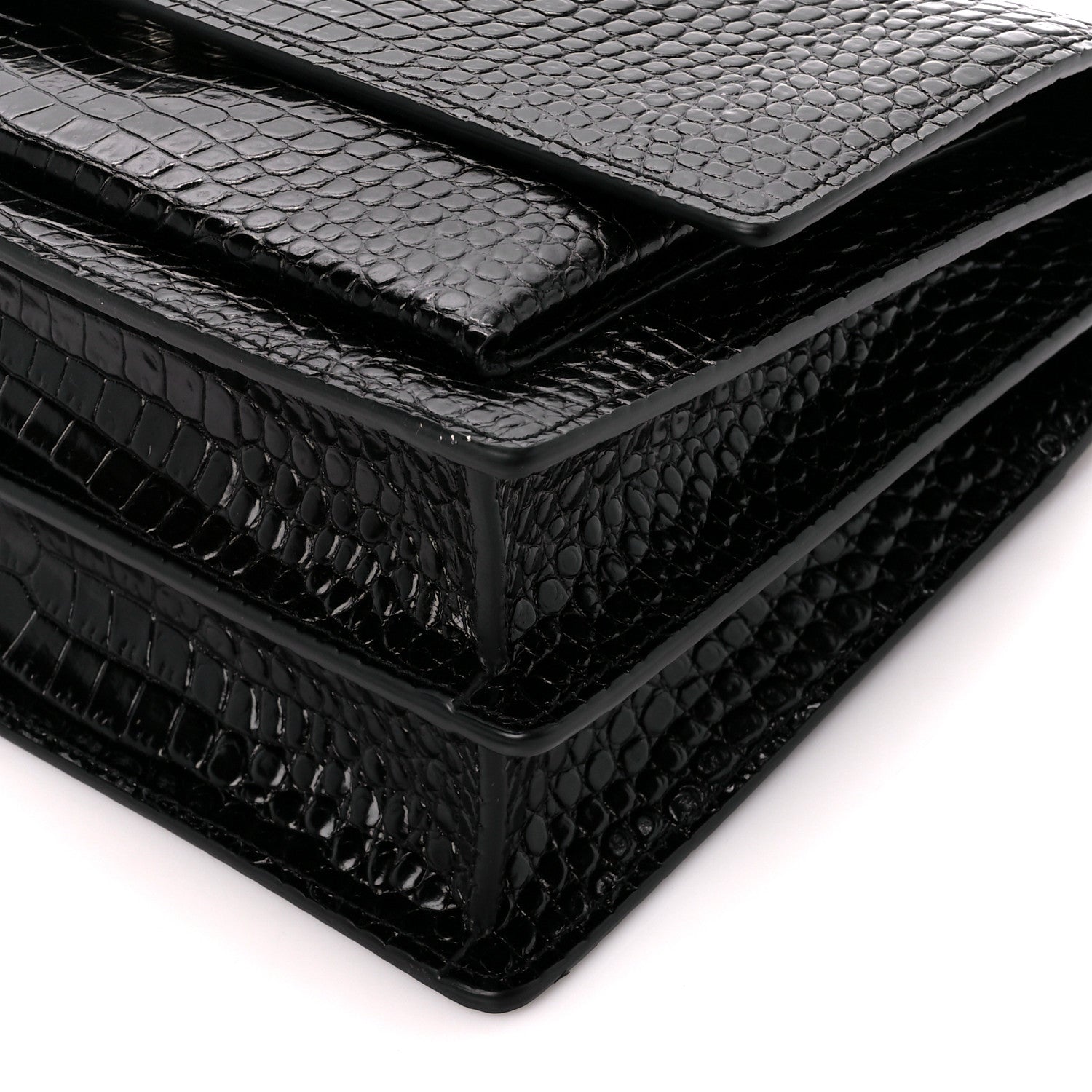 Saint Laurent Calfskin Crocodile Embossed Large Monogram Sunset Black 12 of 13