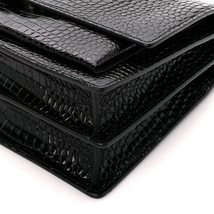 Saint Laurent Calfskin Crocodile Embossed Large Monogram Sunset Black 12 of 13