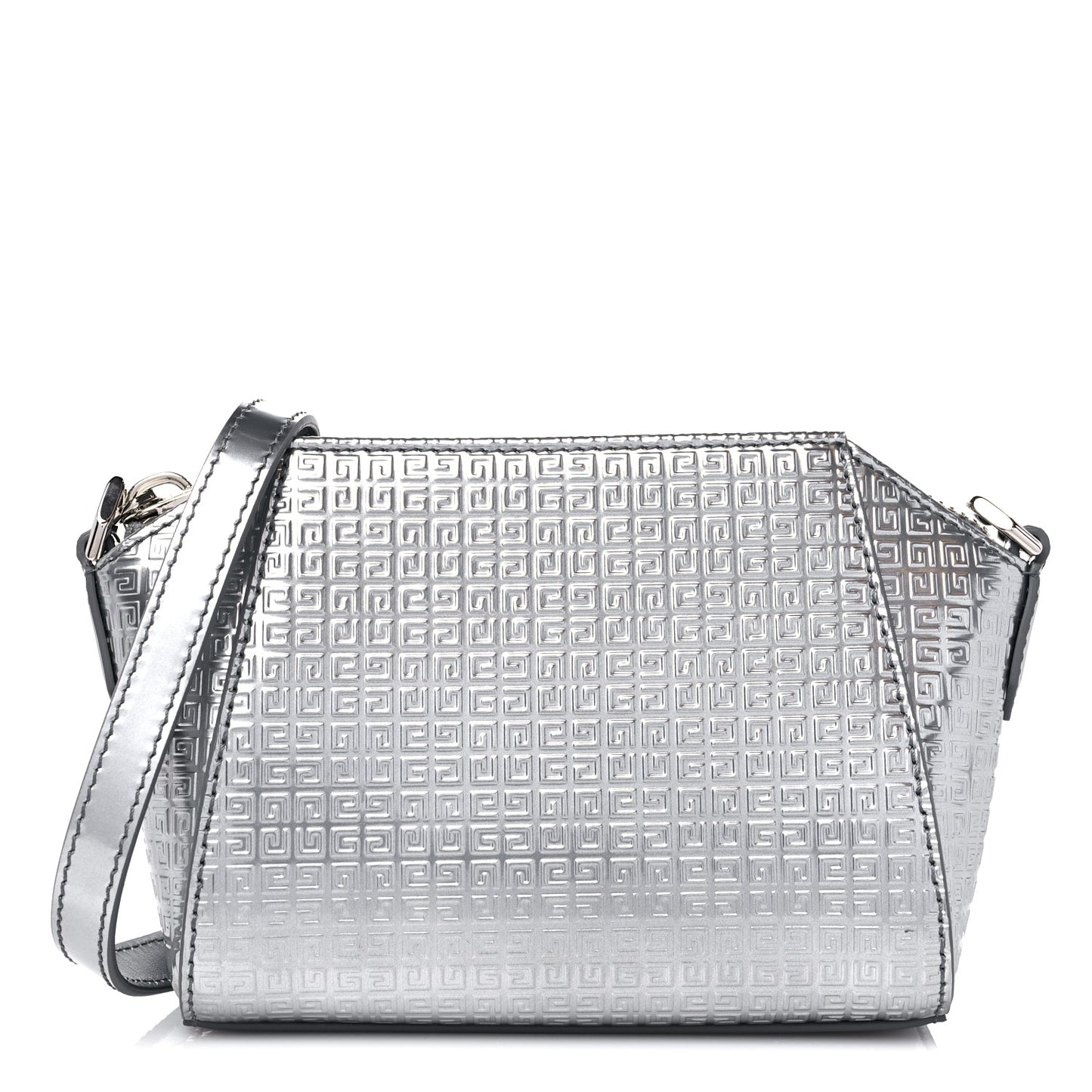 Metallic Calfskin 4G Embossed Nano Antigona Silver