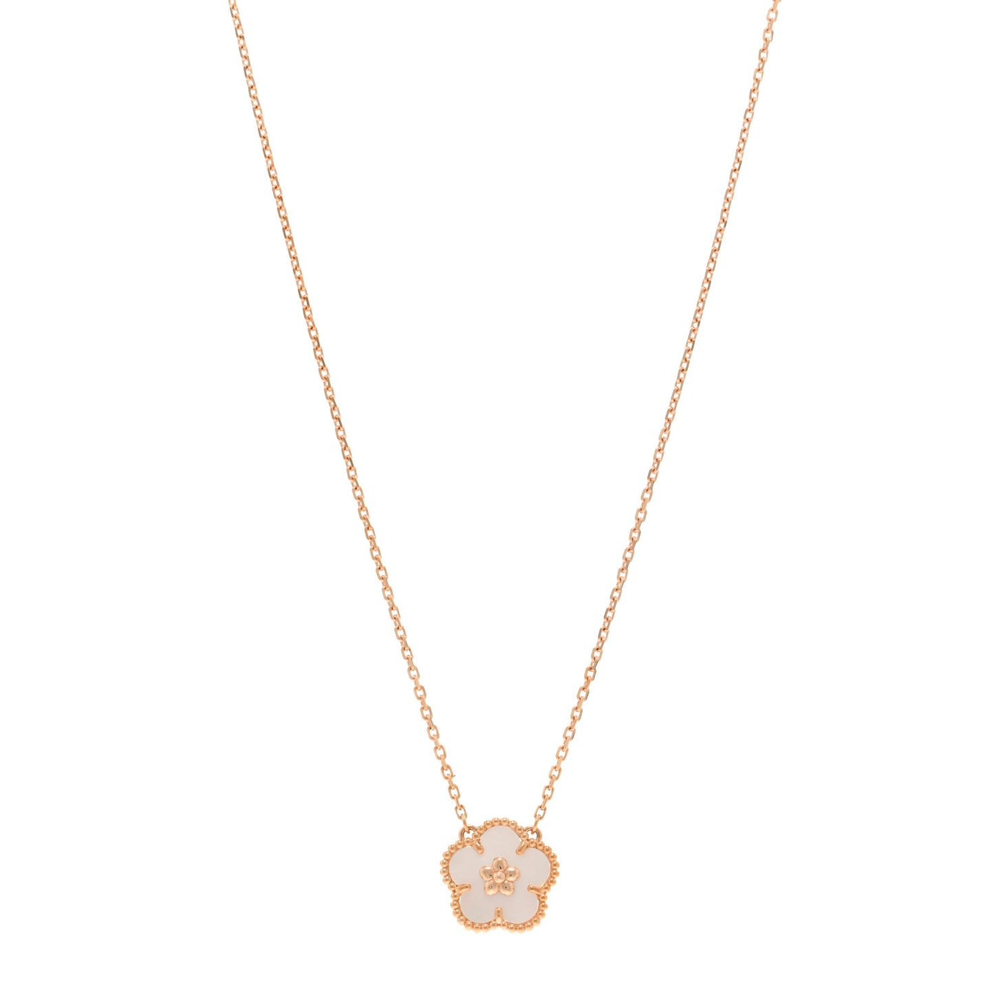 18K Rose Gold Mother Of Pearl Lucky Spring Plum Blossom Necklace