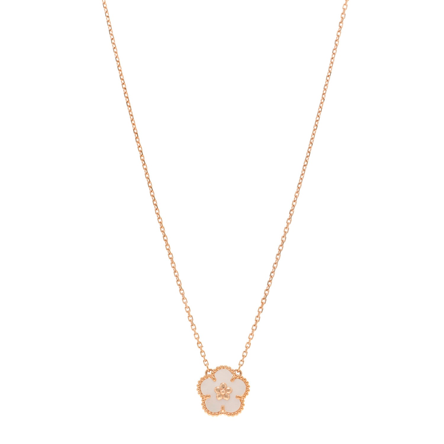 Van Cleef & Arpels 18K Rose Gold Mother Of Pearl Lucky Spring Plum Blossom Necklace 1 of 6