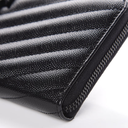 Saint Laurent Grain De Poudre Matelasse Chevron Monogram Zip Around Wallet Black 8 of 8