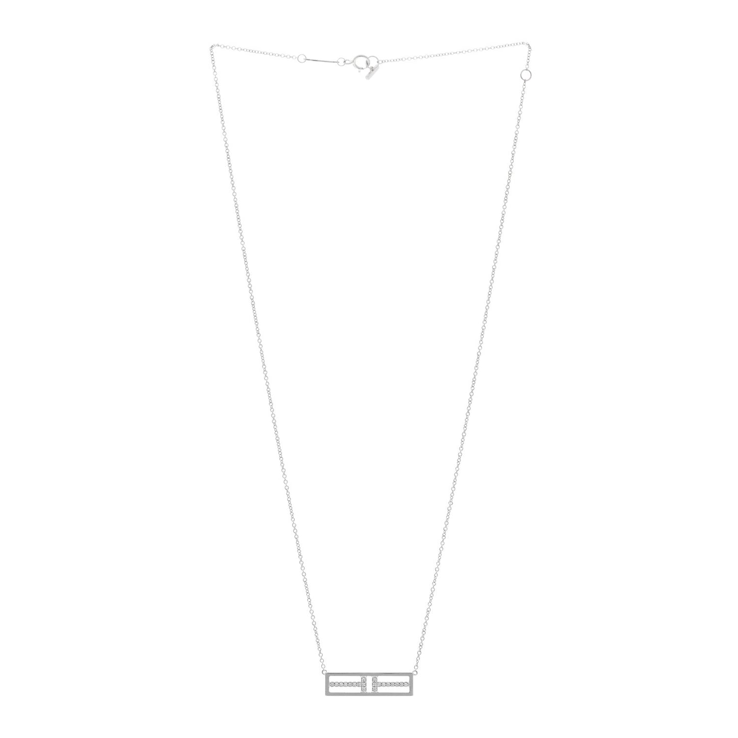 18K White Gold Diamond Tiffany T Two Open Horizontal Bar Pendant