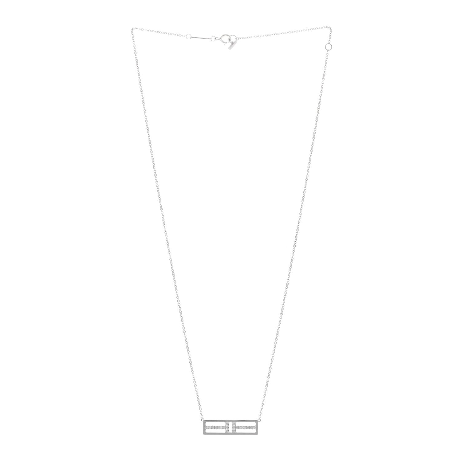 Tiffany 18K White Gold Diamond Tiffany T Two Open Horizontal Bar Pendant 3 of 5