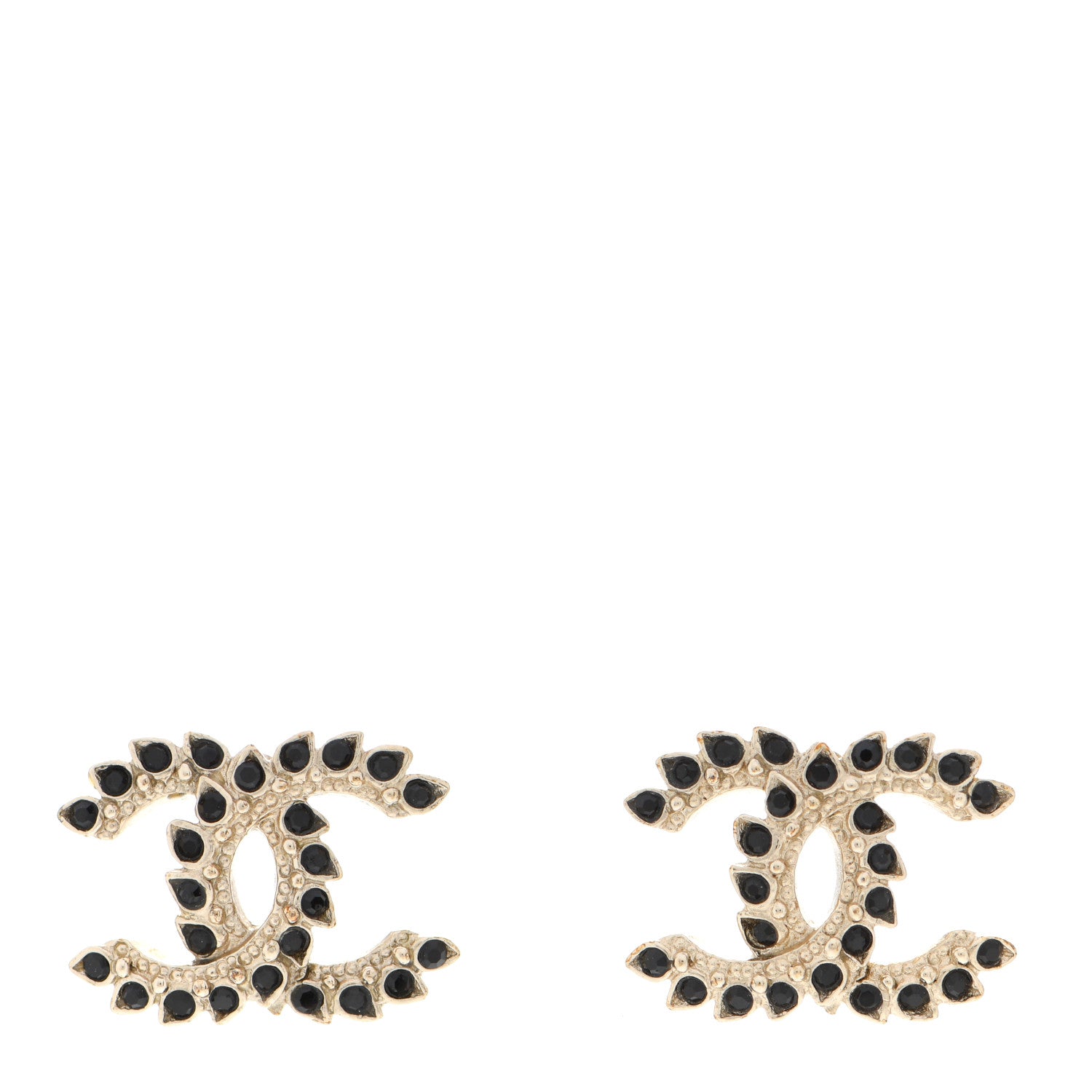 Chanel Strass Crystal Dazzling Wheat CC Earrings Black Gold 1 of 6