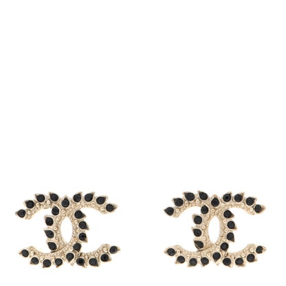 Chanel Strass Crystal Dazzling Wheat CC Earrings Black Gold 1 of 6