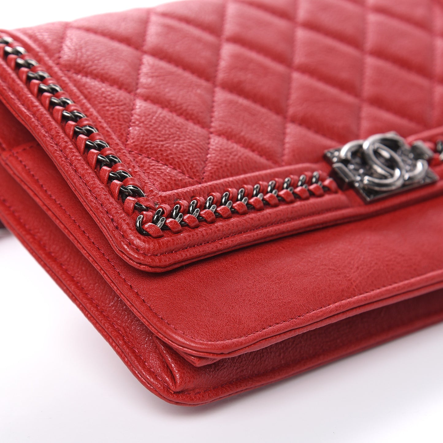 Calfskin Quilted Chain Around Boy Wallet On Chain WOC Red