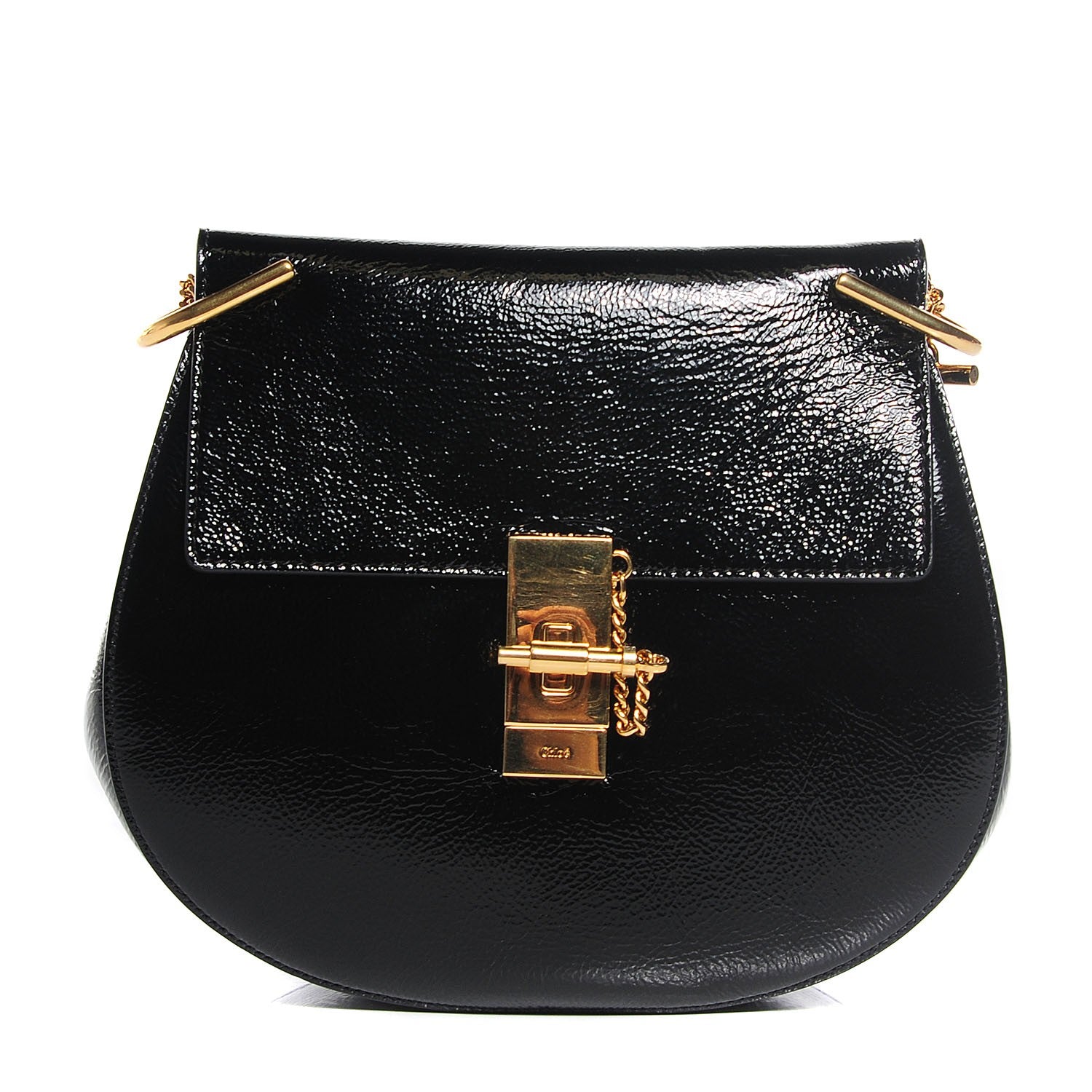 Chloe Grained Patent Drew Shoulder Bag Black 1 of 7