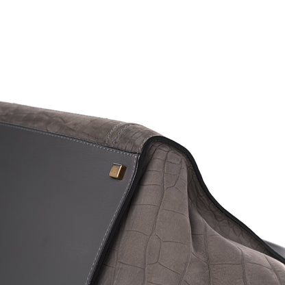 Celine Crocodile Embossed Nubuck Medium Phantom Luggage Grey 9 of 11