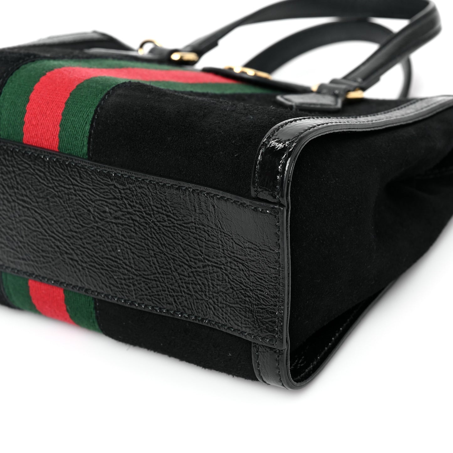 Suede Patent GG Web Small Ophidia Tote Bag Black