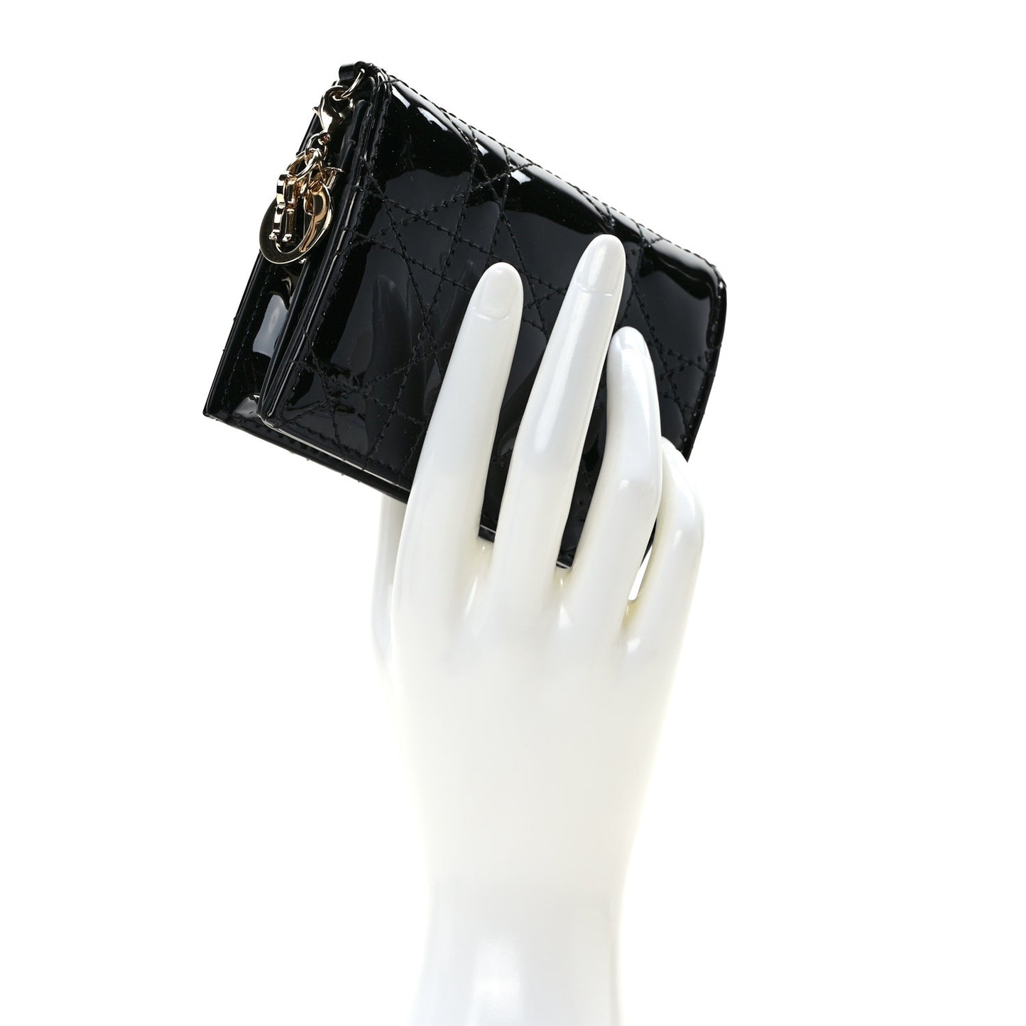 Patent Cannage Mini Lady Dior Gardenia Wallet Black