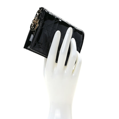 Christian Dior Patent Cannage Mini Lady Dior Gardenia Wallet Black 2 of 9