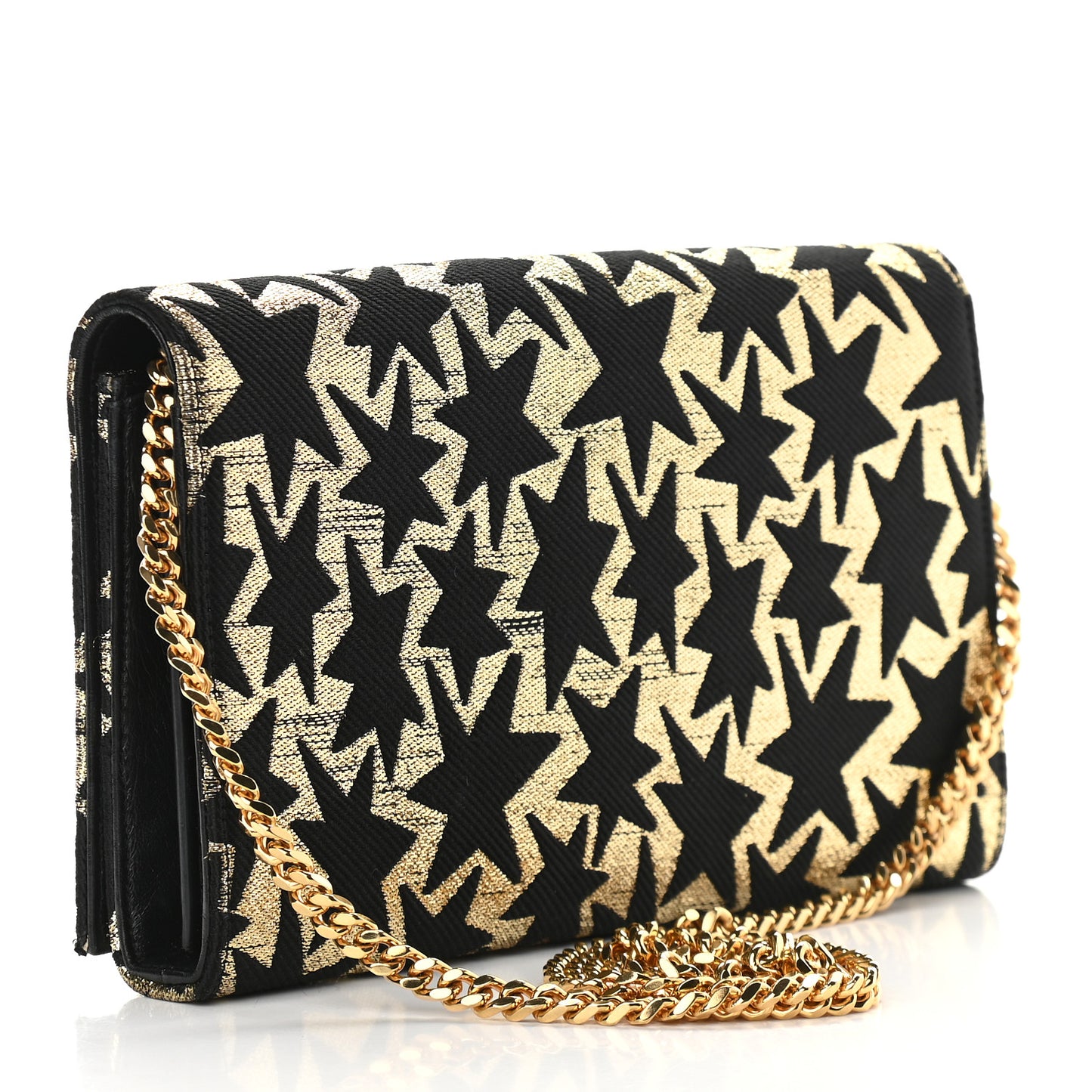Canvas Star Print Monogram Chain Wallet Gold Black