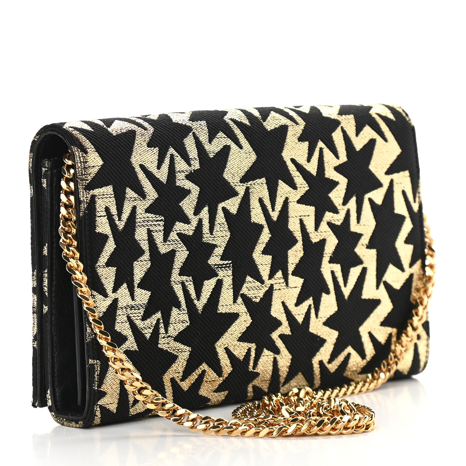 Saint Laurent Canvas Star Print Monogram Chain Wallet Gold Black 3 of 9