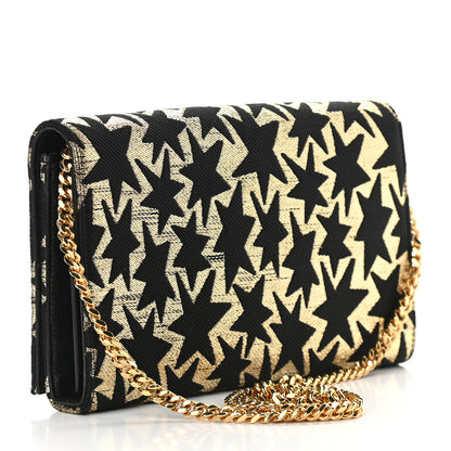 Saint Laurent Canvas Star Print Monogram Chain Wallet Gold Black 3 of 9