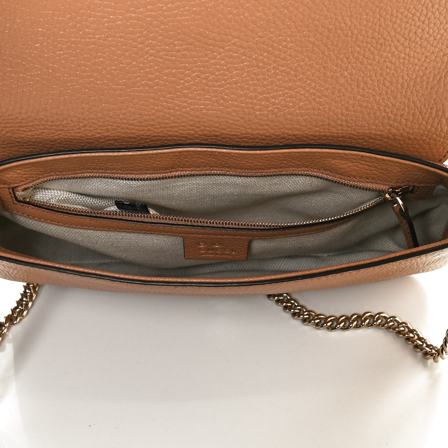 Pebbled Calfskin Medium Soho Flap Crossbody Camelia